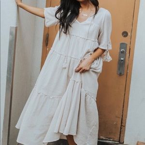 Listicle Natural Midi Summer Dress